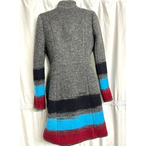 Anthropologie by Tracy Reese Gray Color block Wool Blend Asymmetrical Zip Coat 4 - Picture 8 of 12